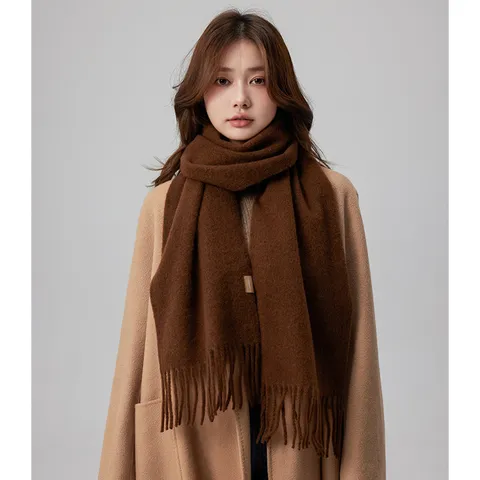 Damen Winter Warmer Weicher Fransenschal Casual Einfarbig Vielseitiger Dicker Nackenschutz Langer Schal