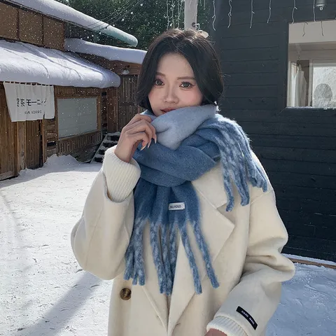 Eleganter Warmer Wollmischung Winterschal Für Damen Klassische Einfarbige Quaste Langer Schal Tuch Kaltes Wetter Mode Halswärmer