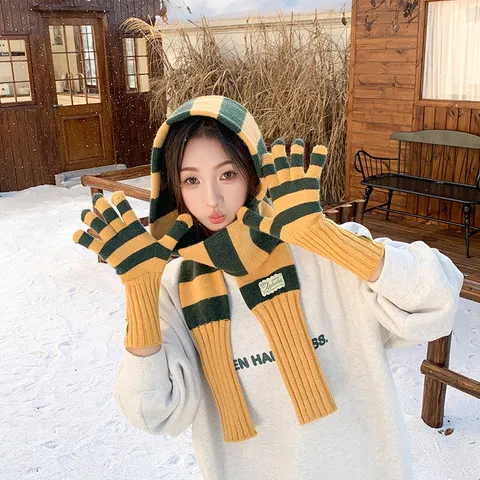 Damen Winter Warm Gestreifter Gestrickter Schal Lässig Mode Langer Schal Weicher Polyester Halswärmer Kaltes Wetter Zubehör