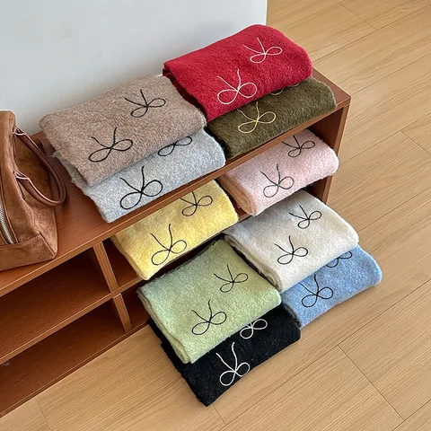 Damen Winter Warmer Strickschal Casual Pendeln Einfarbig Schleife Stickerei Mode Langer Weicher Täglicher Schal Halsbekleidung