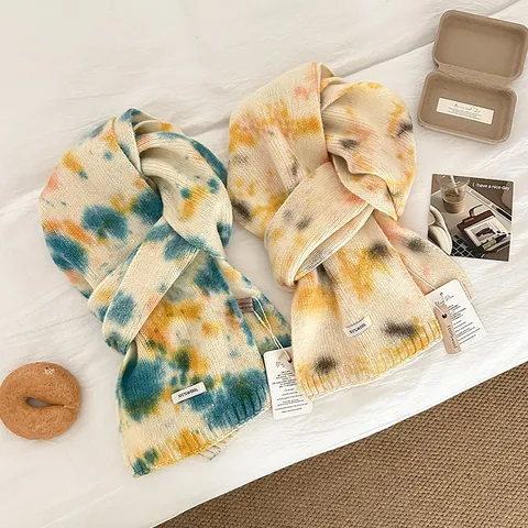 Koreanische Mode Farbspritzer Wolle Schal Damen Herbst Winter Wärme Nackenschutz Weich Minimalistisch Elegant Quaste Casual Schultertuch