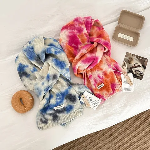 Koreanische Mode Farbspritzer Wolle Schal Damen Herbst Winter Wärme Nackenschutz Weich Minimalistisch Elegant Quaste Casual Schultertuch