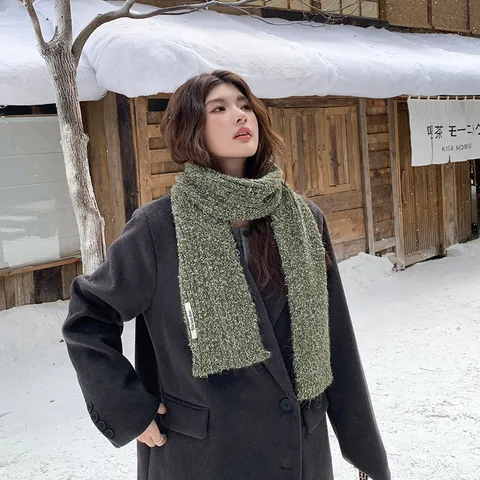 Damen Herbst Winter Warm Wollmischung Schal Mode Einzelfarbig Lang Gestrickter Schal Eleganter Vielseitiger Halswärmer