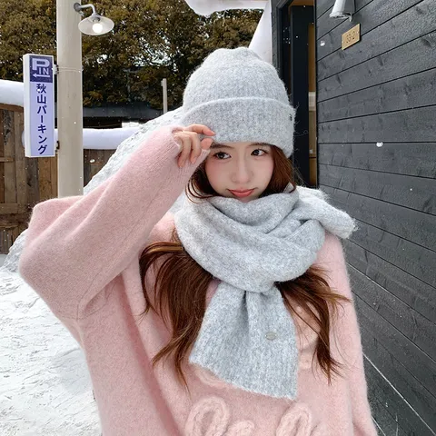 Damen Winter Warm Knitted Schal Und Mütze Set Einfarbig Weich Verdickt Nackenschutz Mode Casual Kaltes Wetter Zubehör