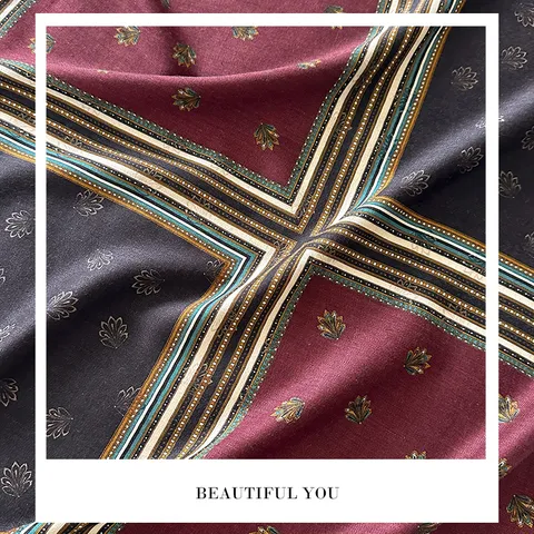 Écharpe Carrée en Mélange de Soie et Laine pour Femmes Élégant Imprimé Géométrique Foulard Moda Automne Hiver Chaud