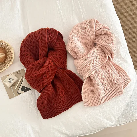 Damen Einfarbig 100% Wolle Schal Verdickt Warm Gestrickt Winter Halswärmer Mode Lässiger Vielseitiger Halstuch