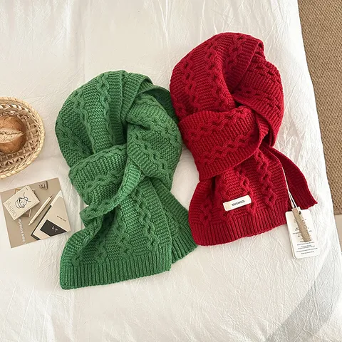 Damen Einfarbig 100% Wolle Schal Verdickt Warm Gestrickt Winter Halswärmer Mode Lässiger Vielseitiger Halstuch