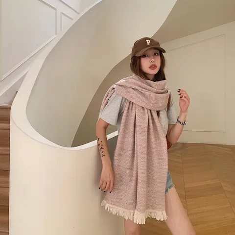 Damen Herbst Winter Imitat Kaschmir Schal Elegantes Langes Quaste Warmes Tuch Mode Lässiger Nackenschwärmer