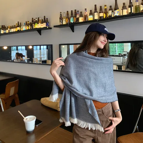 Damen Herbst Winter Imitat Kaschmir Schal Elegantes Langes Quaste Warmes Tuch Mode Lässiger Nackenschwärmer