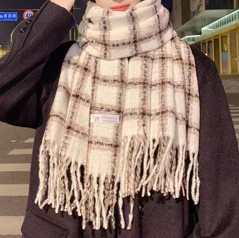 Klassieke Winter Ruit Kwast Sjaal Britse Stijl Warme Imitatie Kasjmier Zachte Dames Halsdoek Sjaal