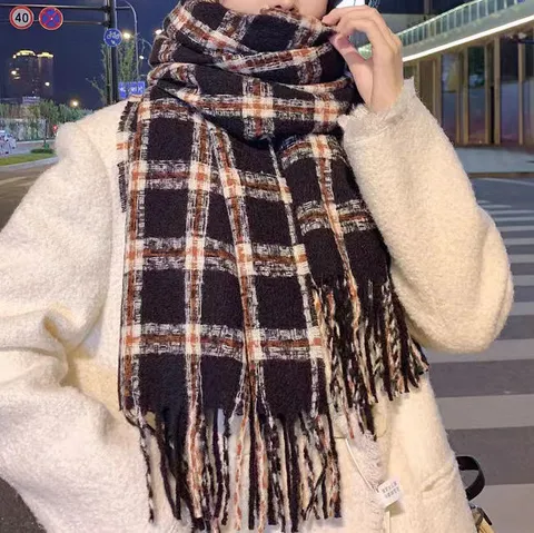 Klassieke Winter Ruit Kwast Sjaal Britse Stijl Warme Imitatie Kasjmier Zachte Dames Halsdoek Sjaal