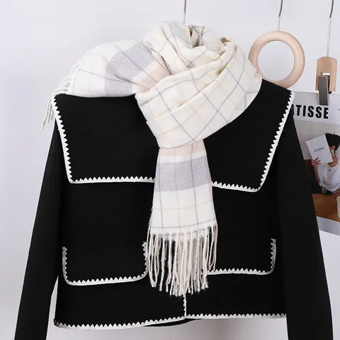 Winter Warme Ruitjes Sjaal Voor Vrouwen Klassieke Imitatie Kasjmier Franje Sjaal Mode Casual Zachte Lange Nek Sjaal