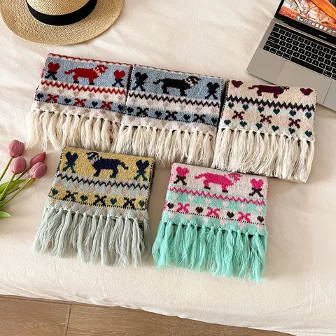 Vrouwen Winter Warm Gebreide Sjaal Koreaanse Ins Stijl Fair Isle Jacquard Kwast Nekwarmer Mode Sjaal