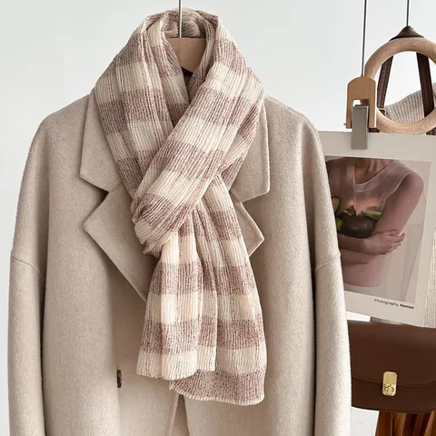 Vrouwen Herfst Winter Veelzijdige Katoen Linnen Geplooide Metaalgaren Sjaal Lange Warme Decoratieve Sjaal