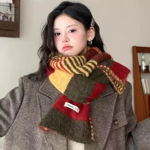 Dames Colorblock Gestreepte Gebreide Sjaal Winter Warm Zacht Kasjmir Gevoel Kwastjes Casual Mode Sjaal