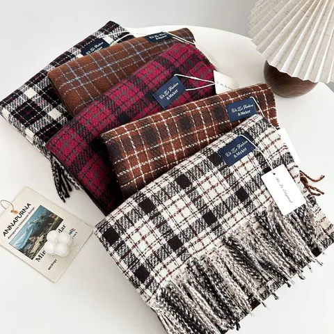 Koreaanse Stijl Retro Ruitjes Imitatie Kasjmier Sjaal Voor Vrouwen Winter Warm Kwastje Lange Sjaal Mode Casual Dagelijkse Accessoires
