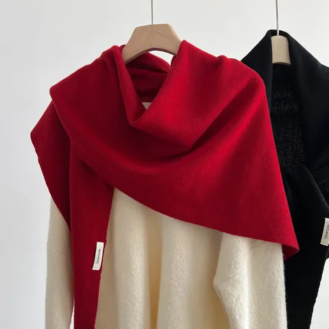 Minimalistische Effen Gebreide Wollen Driehoekssjaal Winter Warm Elegante Dames Sjaal Mode Nekkwarmer