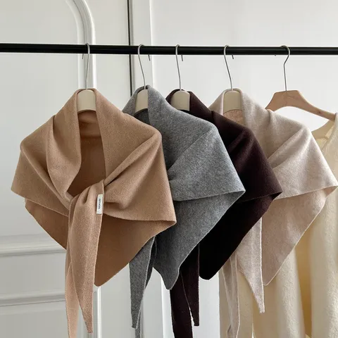 Minimalistische Effen Gebreide Wollen Driehoekssjaal Winter Warm Elegante Dames Sjaal Mode Nekkwarmer