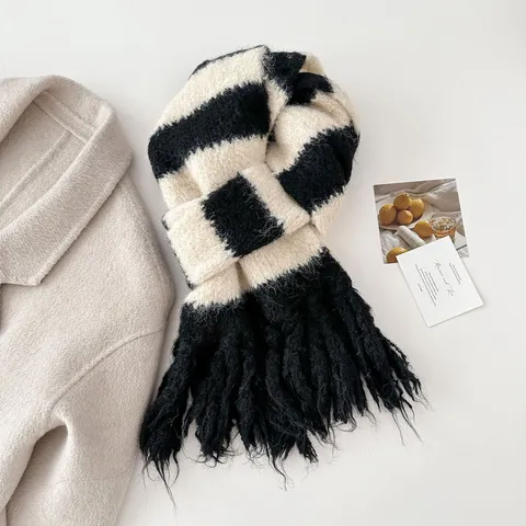 Mode Winter Warm Gebreide Sjaal Kwast Ruit Imitatie Kasjmier Lange Sjaal Voor Vrouwen Dagelijkse Casual Kleding