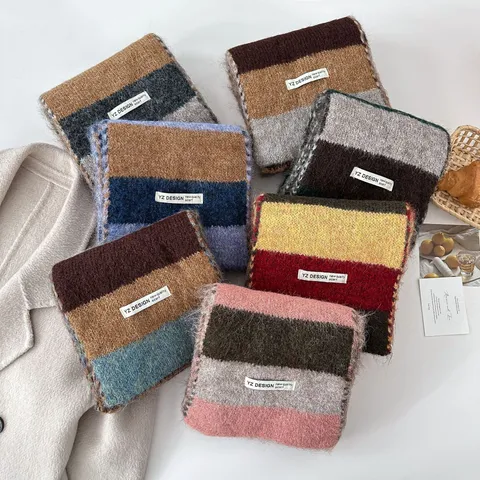 Dames Colorblock Gestreepte Gebreide Sjaal Winter Warm Zacht Kasjmir Gevoel Kwastjes Casual Mode Sjaal
