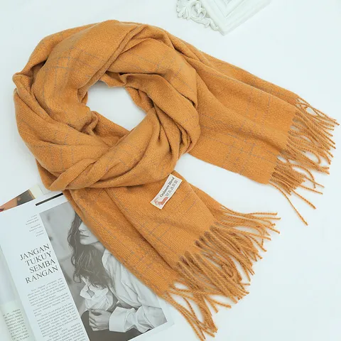 Britse Stijl Ruit Kwast Imitatie Kasjmir Sjaal Winter Warm Verdikte Sjaal Mode Vrouwen Nekwarmer
