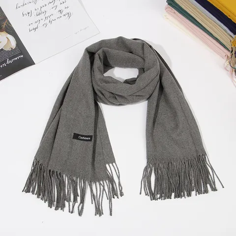 Effen Kleur Winter Warme Imitatie Kasjmier Sjaal Kwast Britse Stijl Unisex Thermische Sjaal