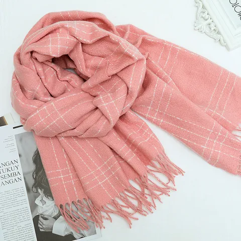 Britse Stijl Ruit Kwast Imitatie Kasjmir Sjaal Winter Warm Verdikte Sjaal Mode Vrouwen Nekwarmer