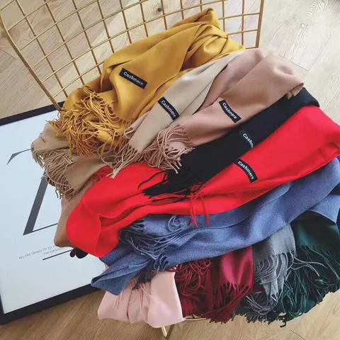Effen Kleur Imitatie Kasjmier Sjaal Voor Vrouwen Herfst Winter Verdikt Warme Kwast Sjaal Mode Nekwarmer