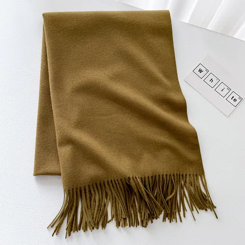 Damen Winter Warmer Einfarbiger Quastenschal Verdickter Langer Wollmischung Schal Vielseitiger Casual Paare Halstuch