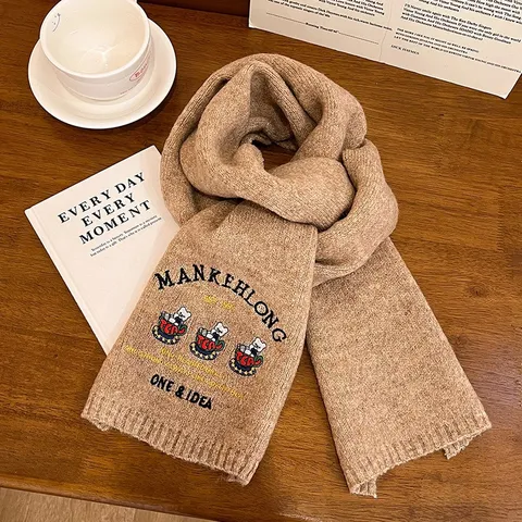 Damen Winter Warm Verdickt Wolle Strickschal Süß Bär Stickerei Casual Vielseitig Einfarbig Mode Halsschal