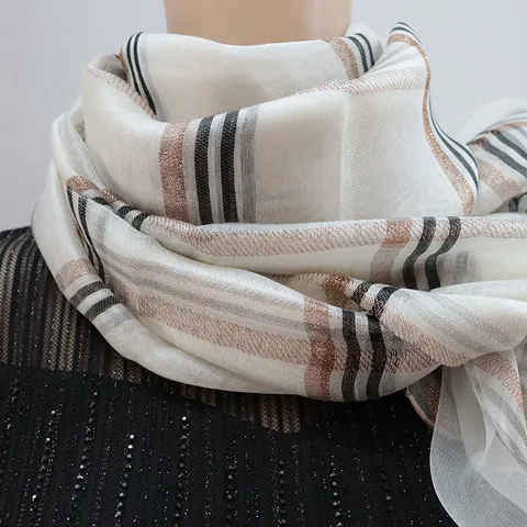 Dames Lange Zijde Ruitjes Sjaal Metallische Glans Dunne Zonnebescherming Sjaal Elegante Mode Accessoires Voor Outdoor Reizen