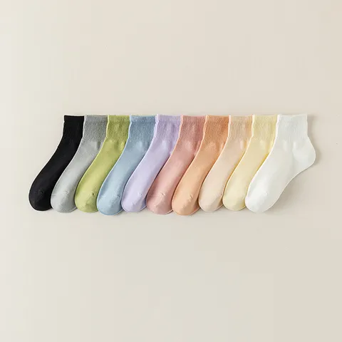 Damen Sommer Dünne Gekämmte Baumwolle Kurzsocken Atmungsaktiv Schweißabsorbierend Einfarbig Bonbonfarben Lässige Socken