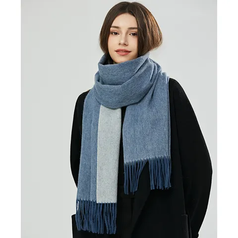 Reine Wolle Schal Für Damen Winter Doppelseitig Color Block Quaste Warm Langer Halswärmer Mode Casual Verdickter Schal