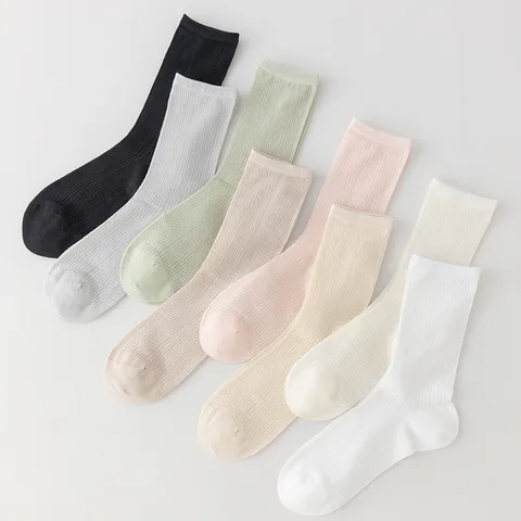 Damen Sommer Ultradünne Netz Atmungsaktive Seide Socken Einfarbig Viskose Mischung Nahtlose Mittelhohe Lässige Socken