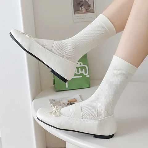 Damen Sommer Dünne Mesh Atmungsaktive Mittelhohe Socken Lässig Einfarbig Slouch Baumwollmischung Täglich Weiche Freizeit Socken