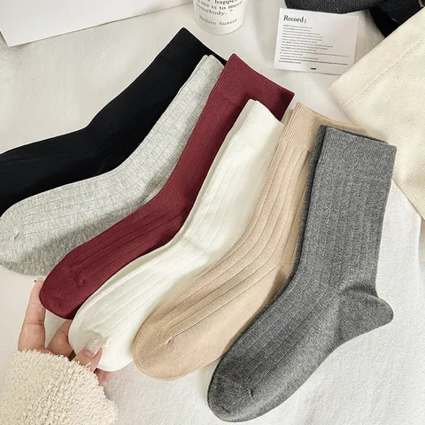 Damen Einfarbige Wadenhohe Slouch Socken Gekämmte Baumwolle Rippenstrick Casual Vielseitige Nahtlose Crew Socken Weich Hosiery