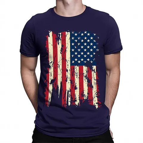 Men's Vintage American Flag Print T-Shirt Chlorofiber Short Sleeve Round Neck Slim Fit Casual Summer Top Men Clothing