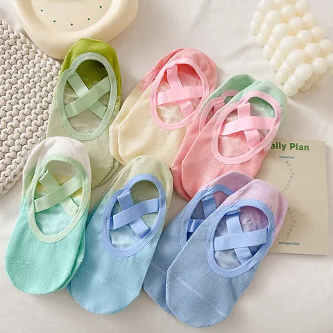 Damen Professionelle Rutschfeste Yogasocken Kreuzband Baumwolle Atmungsaktiv Pilates Fitness Tanz Ballett Boden Grip Socken