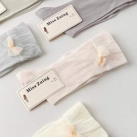 Süß Lolita Nylon Netz Atmungsaktiv Wadenlang Socken Mit Schleife Rüschenspitze Ultradünn Einfarbig Socken Für Damen