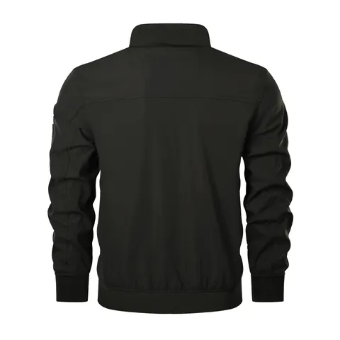 Men Retro Bomber Jacket Stand Collar Zipper Windproof Waterproof Breathable Polyester Top Casual Flight Jacket Outerwear
