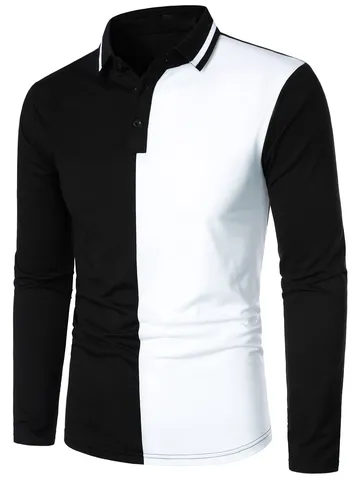 Herren Casual Langarm Polohemd Baumwollmischung Farbblock Gestreift Revers Top Für Herbst Urbane Mode Modische Alltagskleidung