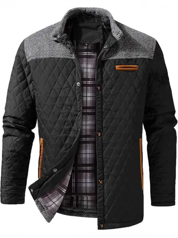Herren Casual Wattierte Jacke Polyester Farbblock Gesteppte Oberbekleidung Mit Kariertem Futter Mode Stehkragen Jacke Top Für Winter