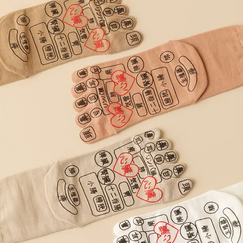 Baumwolle Fünf-Finger Akupunktur Socken Für Damen Einfarbig Mittelhoch Massage Socken Antibakteriell Deodorant Schweißabsorbierend Socken