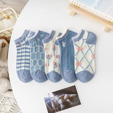 Damen Füßlinge Mit Spitzenbesatz Baumwollmischung Süßer Preppy Stil Blumenstickerei Unsichtbare Socken Sommer