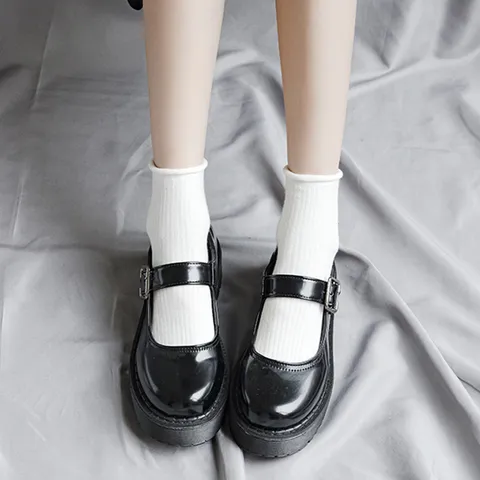 Damen Weiß Freizeitsocken Rüschenkante Rautenmuster Gerippt Wadenlang Socken Minimalistisch Süßer Stil Weich Einfarbig Baumwollsocken Für Schule Alltag