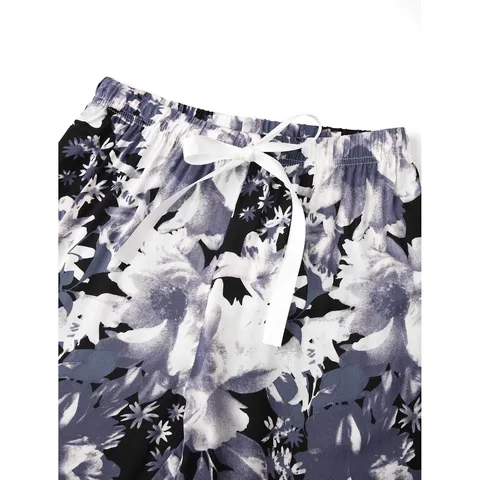 Set Pigiama da Donna con Top e Pantaloni Finitura in Pizzo Misto Viscosa Abbigliamento da Notte Primavera Autunno Casual Casa