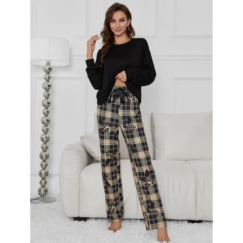 Women Long Sleeve Pajama Set Casual Botanical Floral Print Pullover Top And Long Pants Loungewear Sleepwear