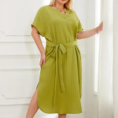 Plus Size Women Casual V Neck Short Sleeve Pleated Long Maxi Sleep Dress Loose Outdoor Nightgown Sleepwear
