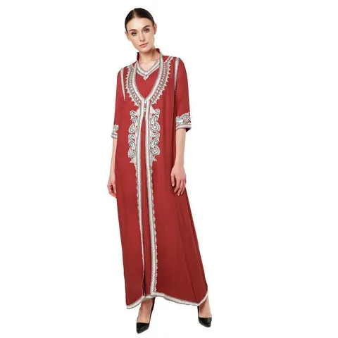 Women's Vintage Embroidered V-Neck Long Sleeve Maxi Dress Two-Piece Set Kaftan Boho Bohemian Robe