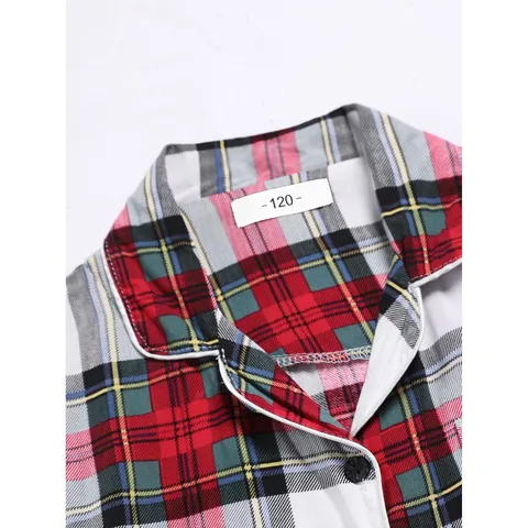 Kinder Lange Mouw Pyjama Set Viskose Rood Ruitje Knoop Revers Top en Broek Nachtkleding Voor Jongens en Meisjes Casual Thuis